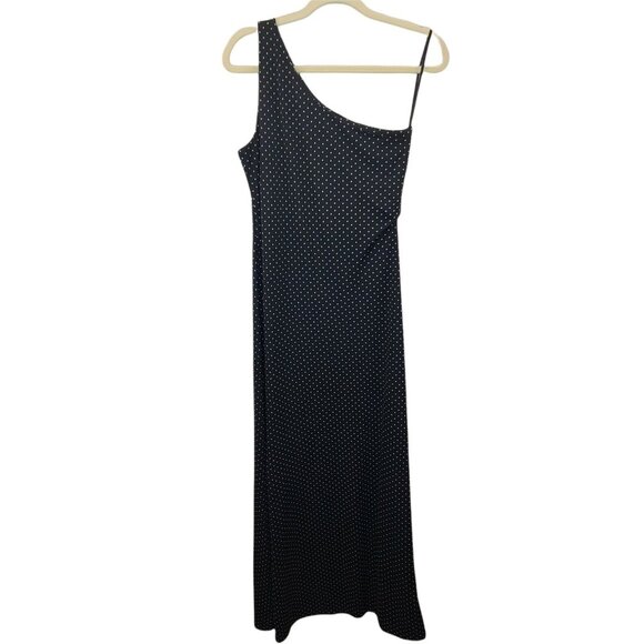 Lauren Ralph Lauren Womens Dress Medium Black White Polka Dot One Shoulder Maxi - Picture 2 of 12